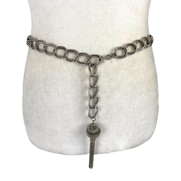VTG Retro Silver Belt Metal Link Chain Belt Tassel Charm main image 5